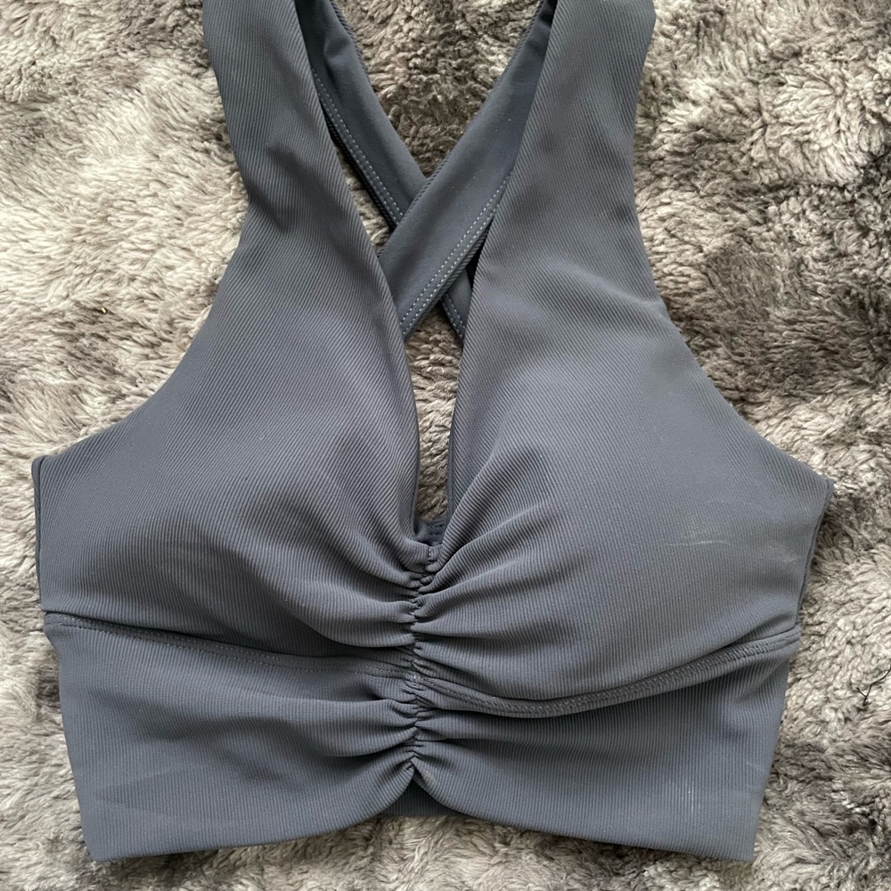 Crop Gray Cross-Back Sports Bra